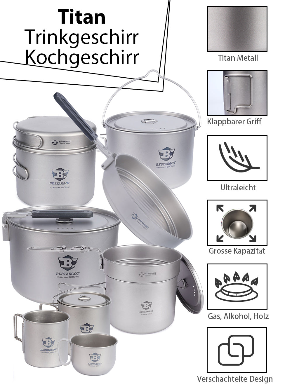 campingtisch titan Bestargot 350ml Ti-Einwandiger Becher Mit Deckel
